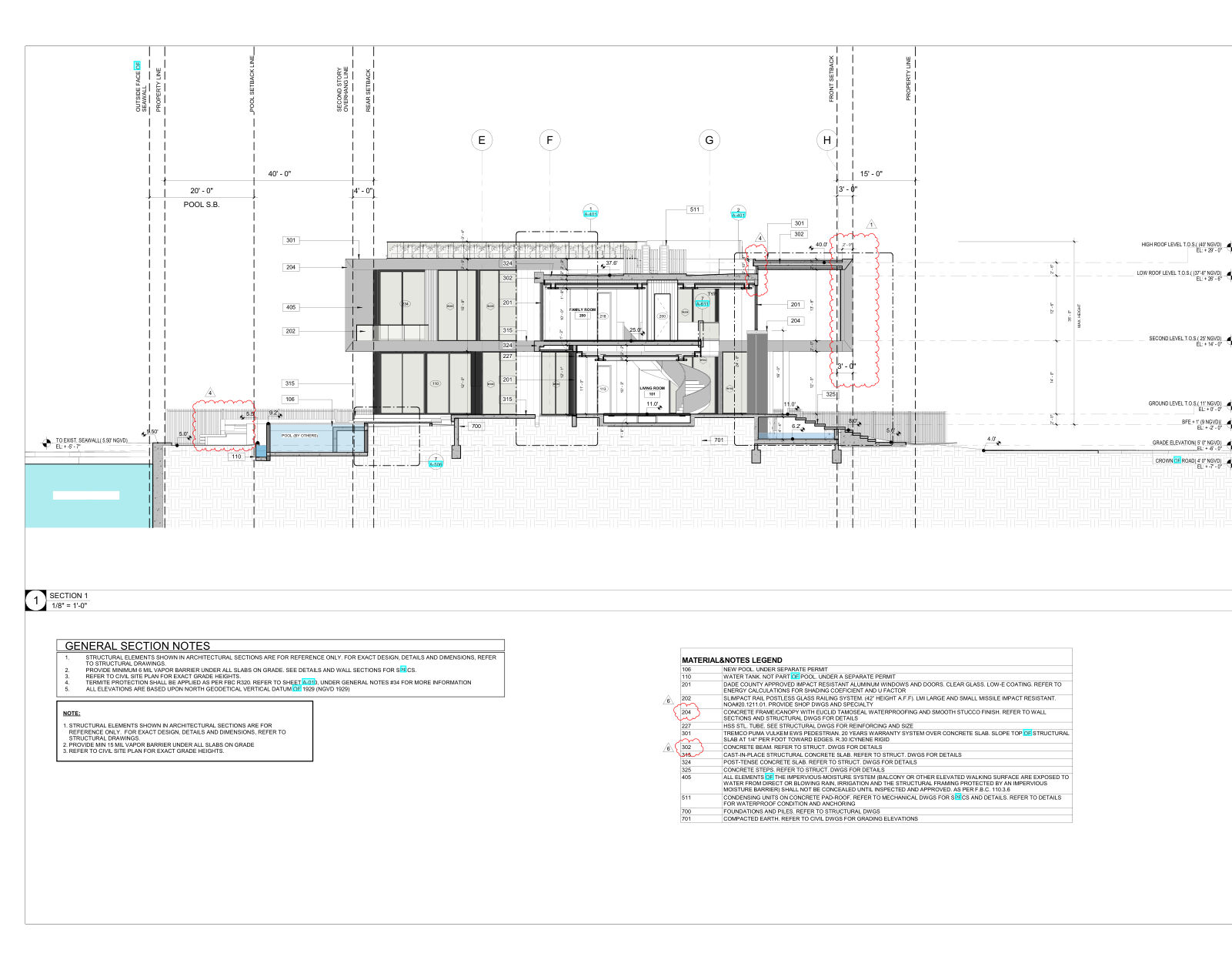 Building section through the main stair
